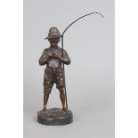 A. JOLIVEAUX (Bildhauer des 19./20. Jhdts), Bronzefigur ¨Junger Angler¨braun patinierter Guß eines