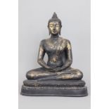 Buddhafigur, Bronze, geschwärzt