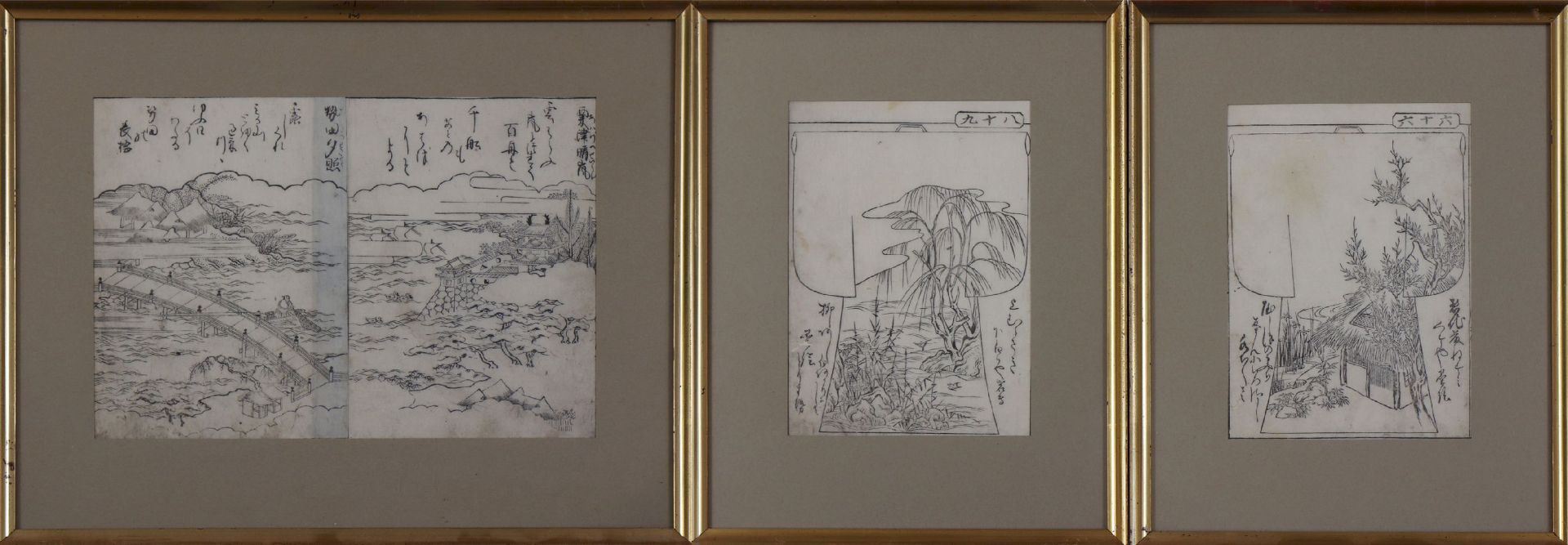 3 japanische Holzschnitte des 17./18. Jahrhunderts, wohl TACHIBANA MORIKUNI (1670-1748)