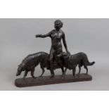 ARTHUR BOCK (1875-1957) Bronzefigur ¨Diana mit Windhunden¨