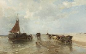 Szene mit Segelboot und Pferdekutsche