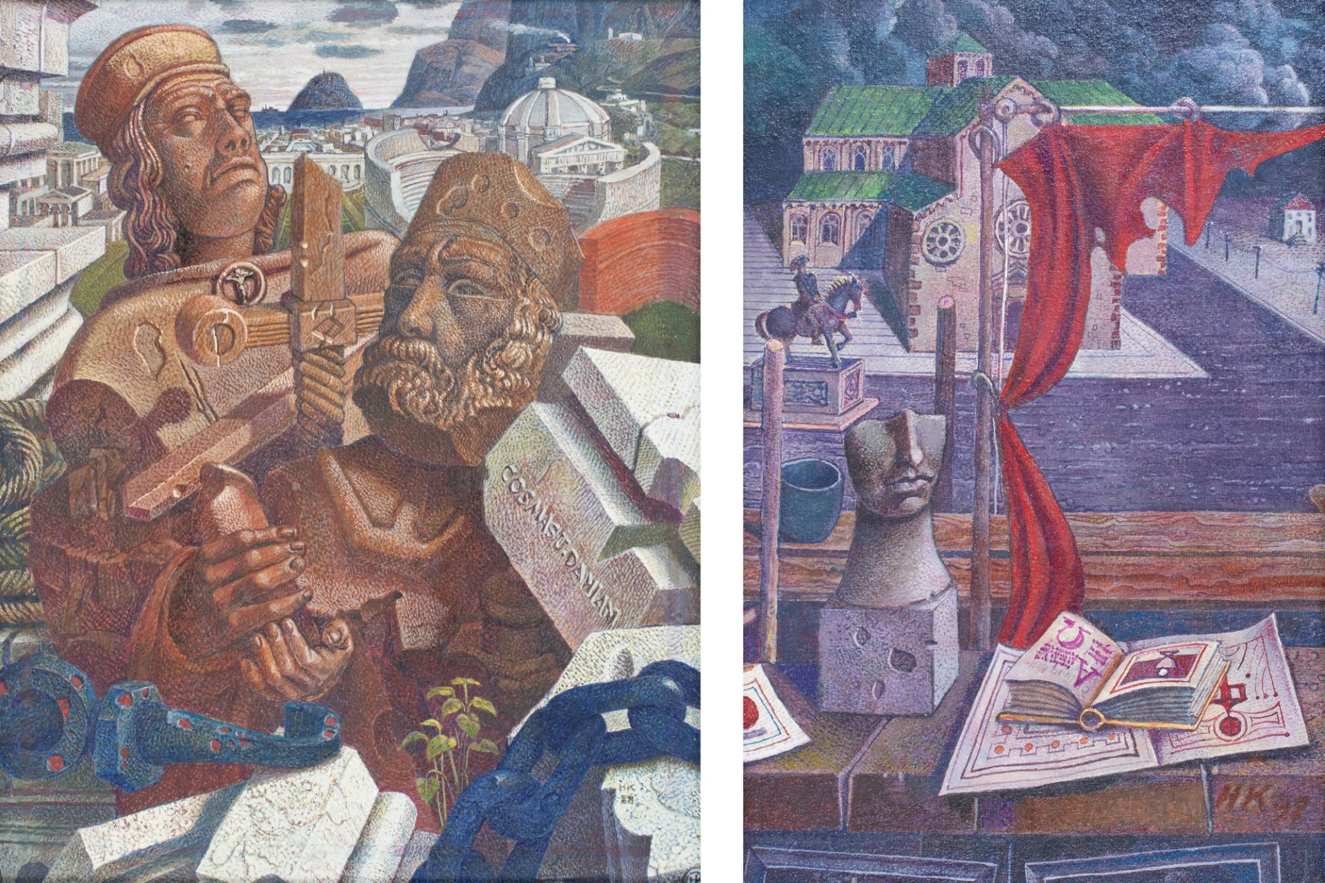 Paar Gemälde mit historischen Motiven