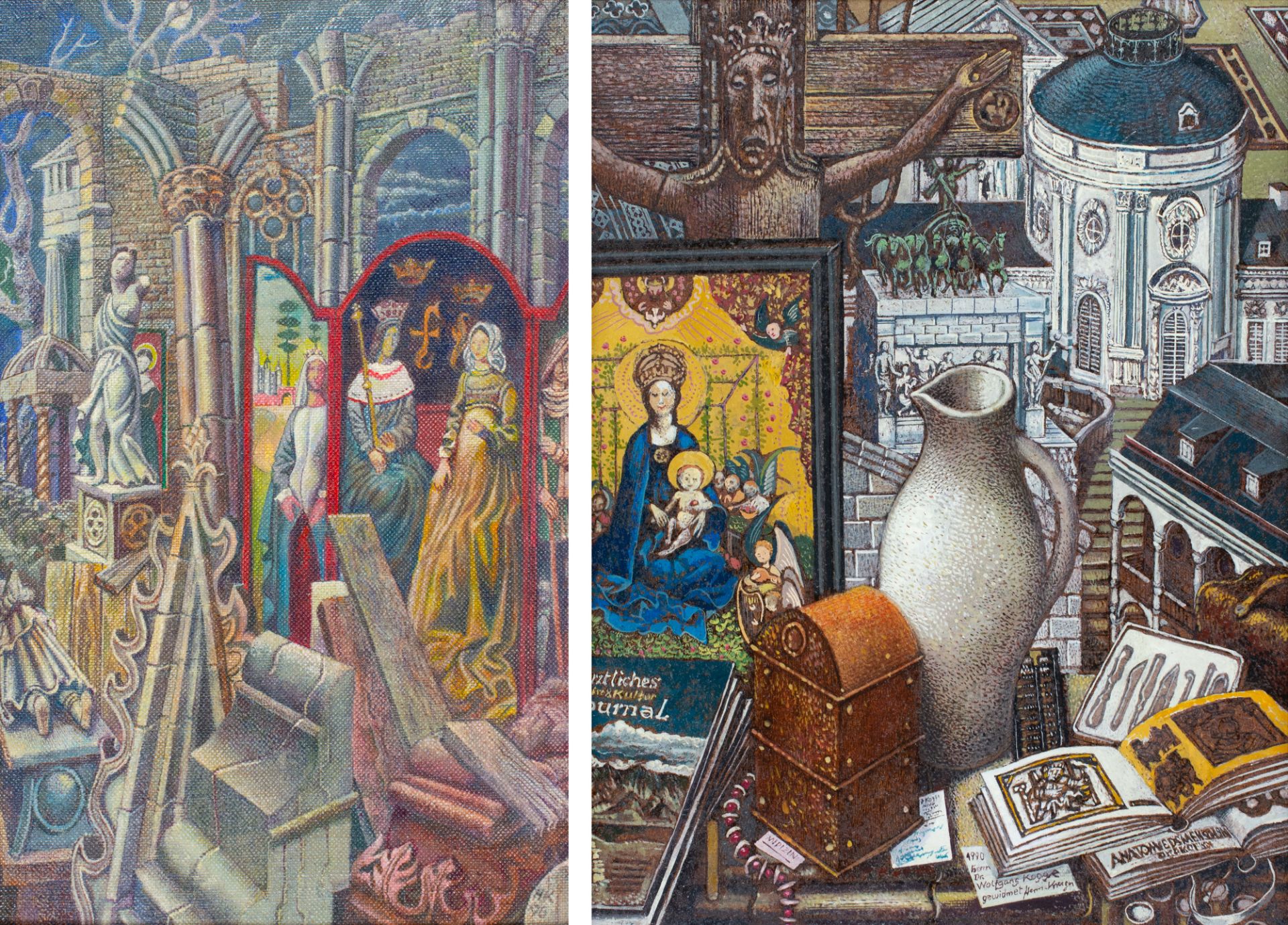 Paar Gemälde mit mittelalterlichen Motiven