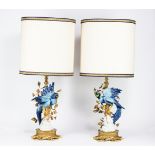 Paar Tischlampen mit Porzellanvögeln