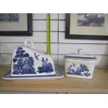 Blue and White Pottery Cheese Dish, Butter Dish.