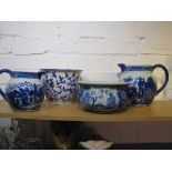 Box of 4 Blue and White Pottery Items.