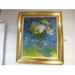 Flower oil on canvas in gilt frame.