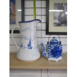 Blue and White Pottery , Jug and Teapot.