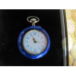 Sterling Silver and blue enamel pocket watch.