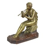 Obiols Delgado, Gustavo (Spanien 1858-1910), Flötespielende Nymphe, Bronze zweifarbig patiniert, auf