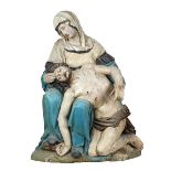 Pietà, deutsch 2. H. 19. Jh., Holz dreiviertelrund geschnitzt und farbig gefasst, rücks. leicht