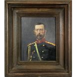 Portrait eines bärtigen Herrn in Offiziers- oder Waffenrock mit rotem Kragen und Eisernem Kreuz,