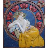 Jugendstil Wandrelief, nach Alfons Mucha, neuzeitlich, Darstellung einer jungen Frau in
