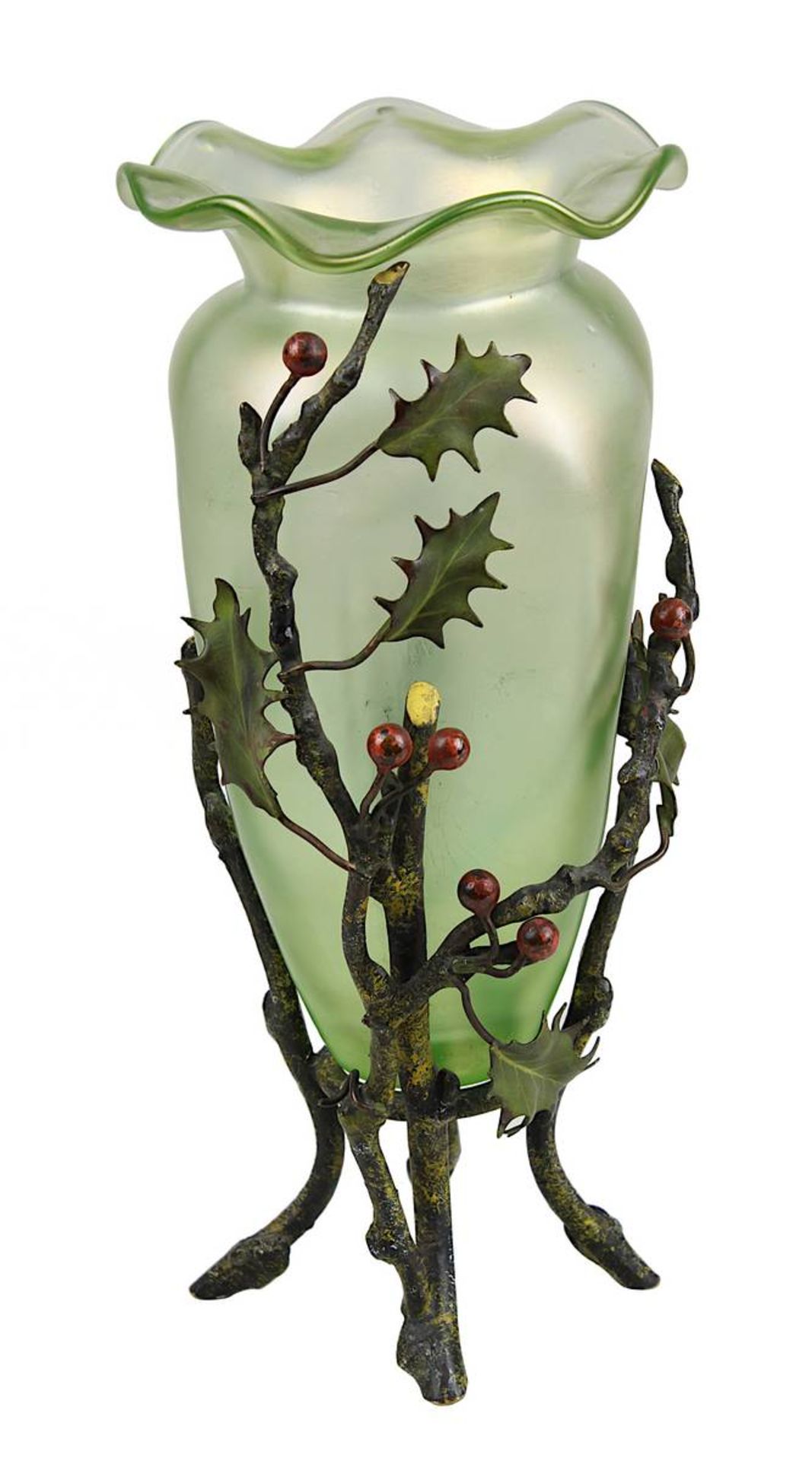 Loetz Jugendstil-Vase mit Bronzemontur, Johann Loetz/Witwe, Klostermühle, Böhmen um 1900, Dekor