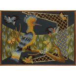 Wandteppich, Frankreich, Art Déco, 1920er Jahre, Gobelin mit Wiedehopf, Vögeln u. Schmetterlingen,