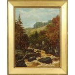 Spinks, Thomas (England 1847 - 1927), Gebirgsbach mit Angler, Öl auf Leinwand, nachträglich
