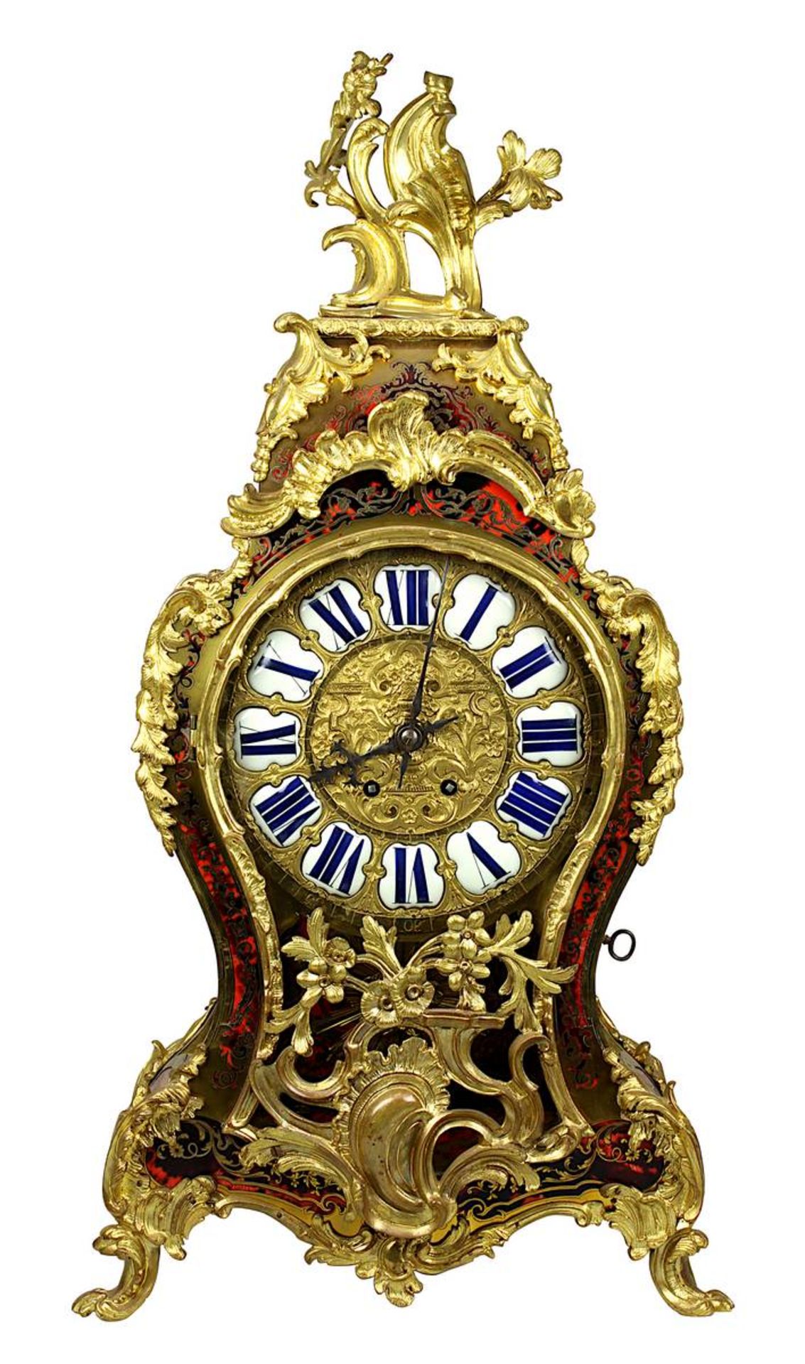 Napoléon III Boulle-Uhr, Frankreich um 1880, Holzgehäuse mit vegetabil ornamentierter Bronze mit