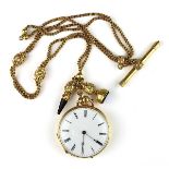 Kleine goldene Taschenuhr mit üppiger goldener Uhrenkette, Frankreich um 1870: Taschenuhr 18 kt