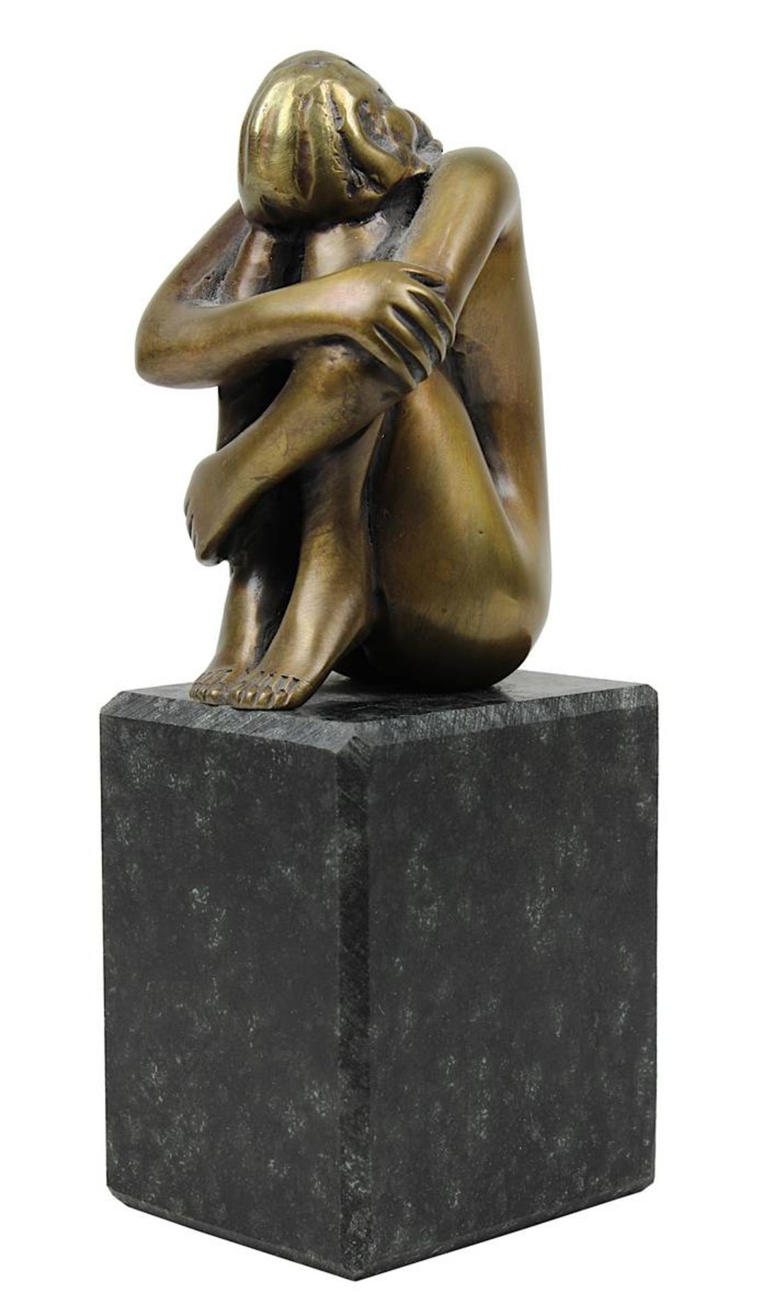 Bruni, Bruno (geb. Gradara 1935) Bronzeakt "La Sola", sitzender, nach vorn gebeugter weiblicher Akt,