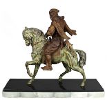 Große Régulefigur eines Arabers zu Pferd, Frankreich um 1920, zweifarbig patinierter Guss,