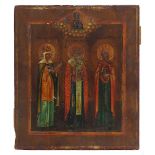 Ikone mit drei Orthodoxen Heiligen, Russland, Ende 19.Jh., mittig Heiliger Bischof Johannes im Ornat