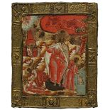 Ikone Vita und Feurige Himmelfahrt des Elias, Russland um 1700, Tempera aauf Holz, vielfigurige