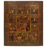 Festtagsikone, Russland, 2. H. 19. Jh., Tempera auf Holz, mit der Darstellung von zwölf Festtagen