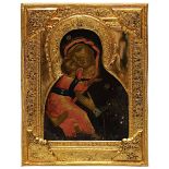 Ikone Gottesmutter Vladimirskaja, Russland Ende 18. Jh., Tempera auf Holz, Farbschicht mit