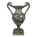 Massive Prunkvase, Frankreich 1. H. 19. Jh., als Henkelvase, Marmor u. patinierter Metallguss,