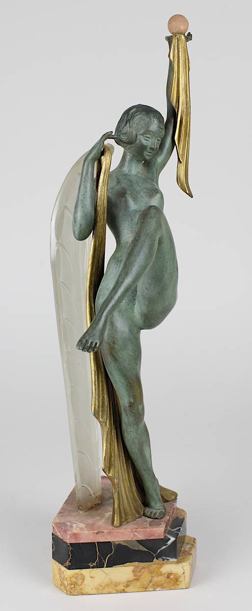 Limosin, Jacques, Art Déco Tanzendes Mädchen, Frankreich um 1920, Figur aus Régulemetall, mit grüner - Image 3 of 6