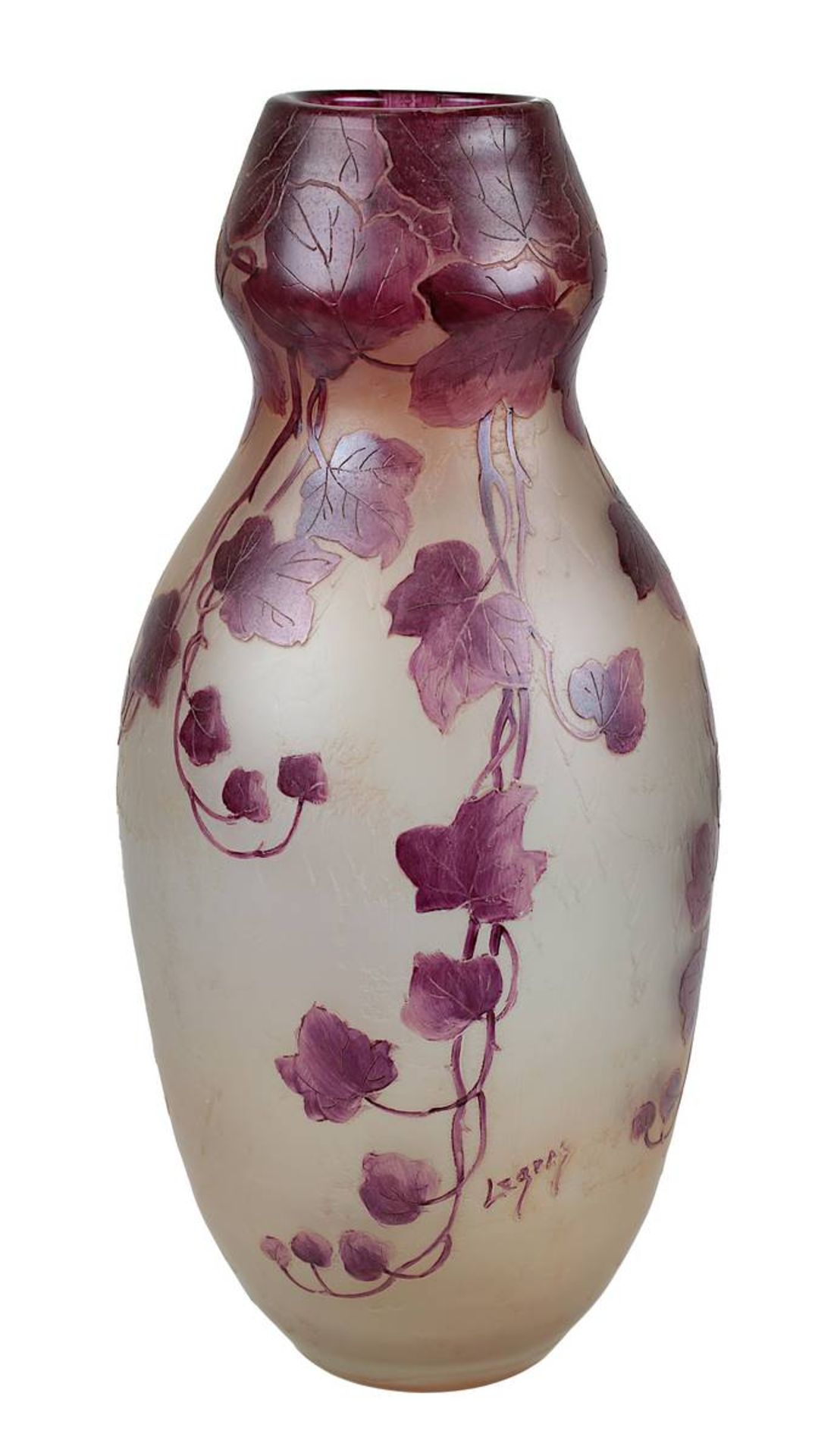 Große Jugendstil Legras-Vase, Legras St. Denise et Pantin um 1900, kürbisförmiger Klarglaskorpus,