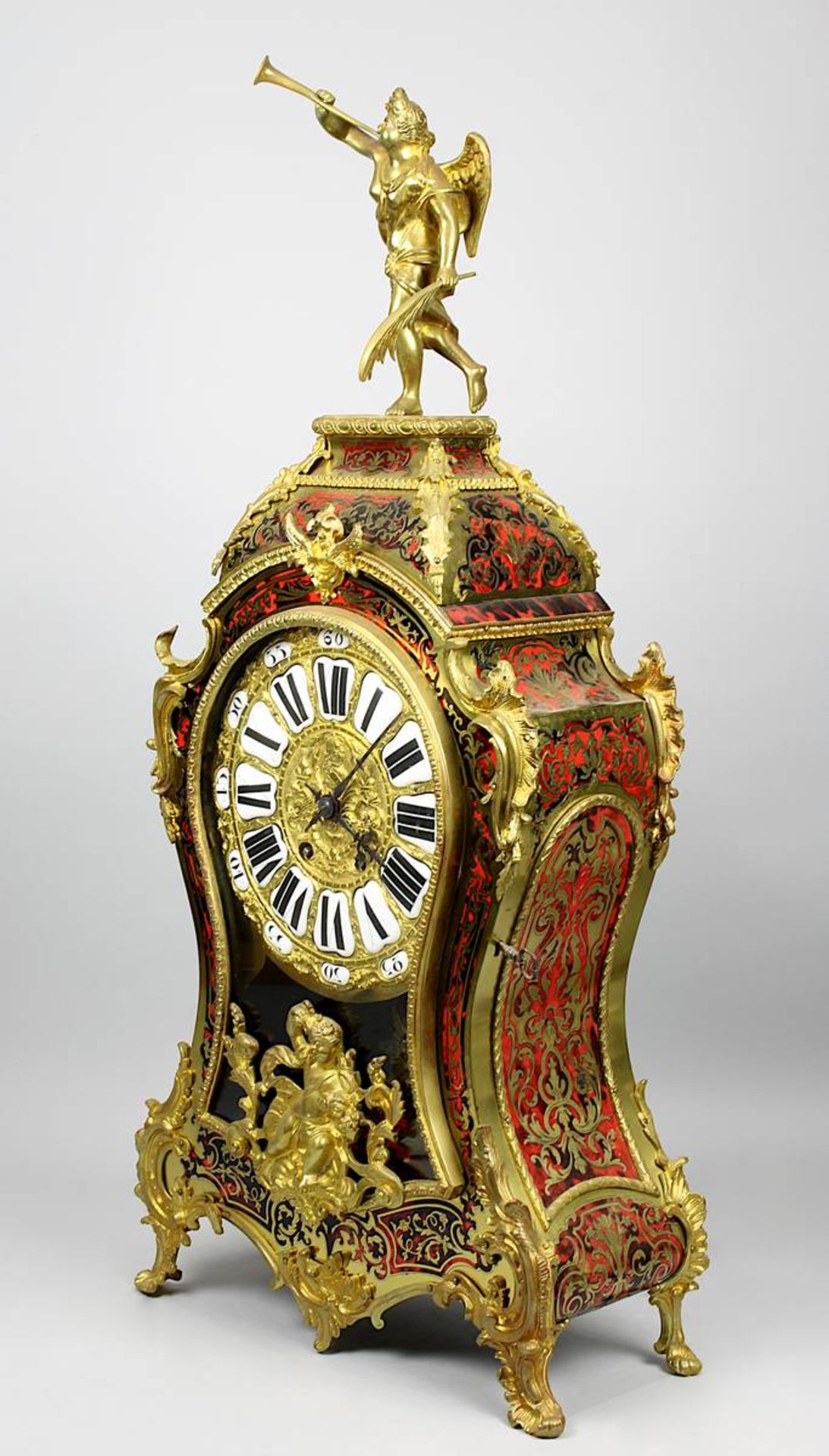 Napoléon III Boulle-Uhr, Frankreich um 1880, Holzgehäuse mit vegetabil ornamentierter Bronze mit - Bild 2 aus 3