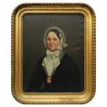 Biedermeier-Maler 1. H. 19. Jh., Halbporträt einer älteren Dame mit Spitzenhaube u. Kameenbrosche,