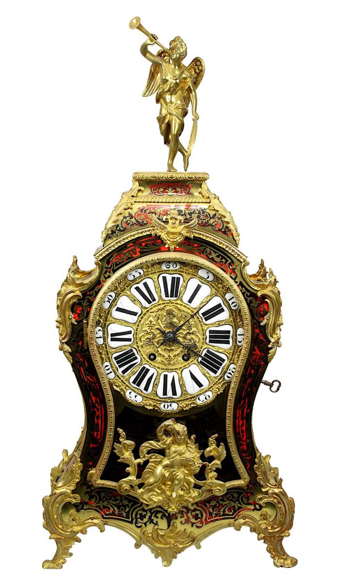 Napoléon III Boulle-Uhr, Frankreich um 1880, Holzgehäuse mit vegetabil ornamentierter Bronze mit