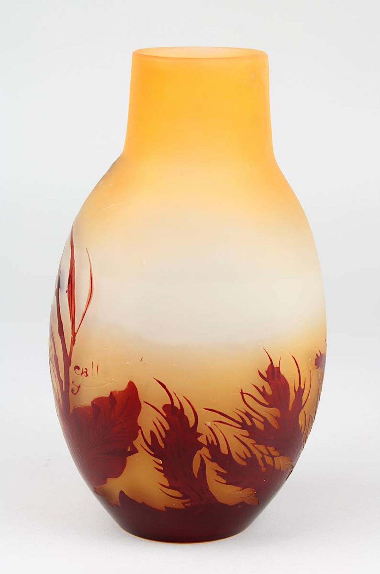 Gallé Jugendstil-Vase mit Seetang-Dekor, Nancy um 1920, Klarglaskorpus, innen mit orangefarbenem - Image 3 of 5