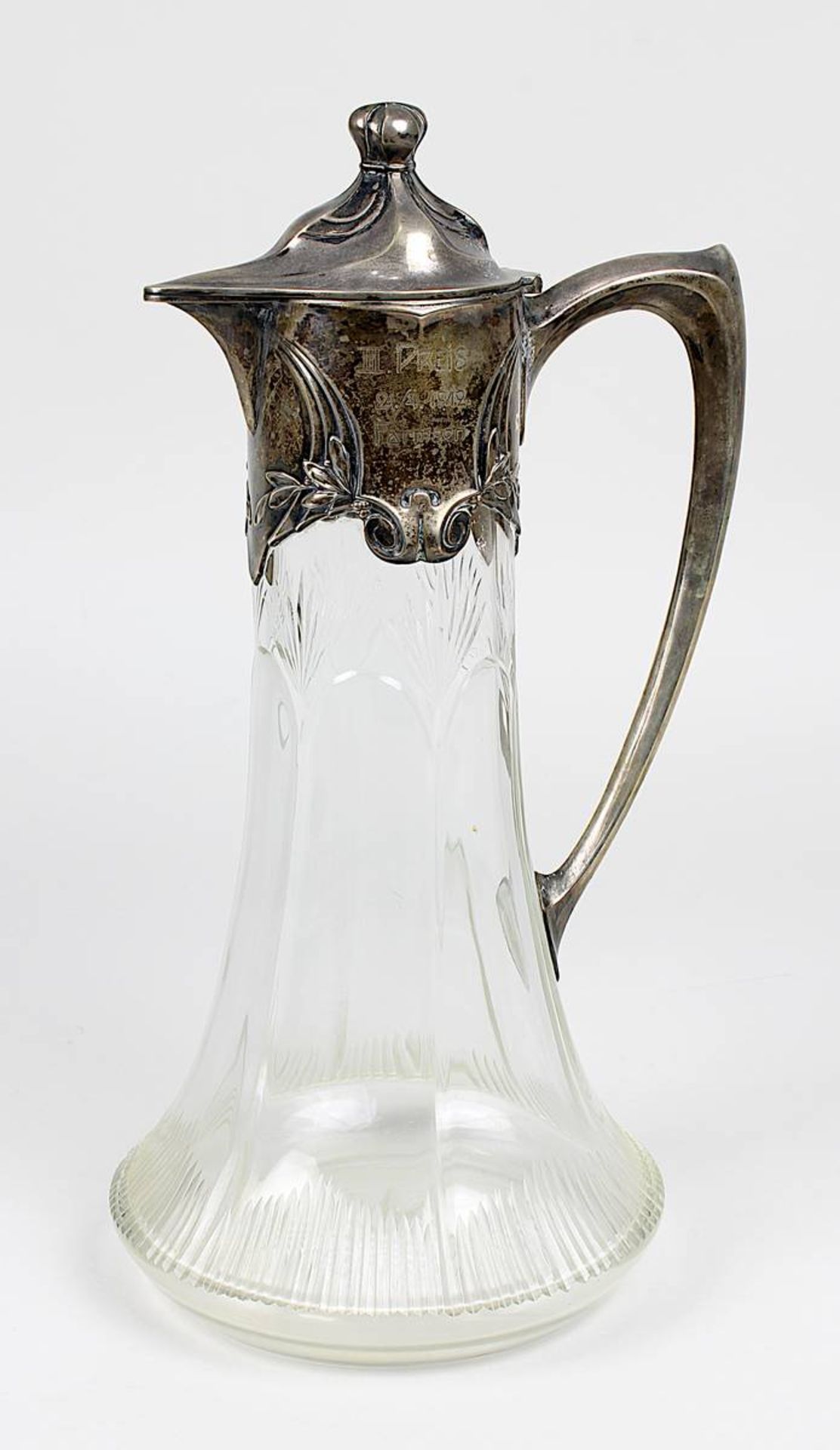 Jugendstil Kanne mit Silber-Montur, Wilhelm Binder, Schwäbisch-Gmünd um 1900, für Wein