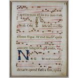 Großes Blatt aus einem Antiphonar, 16. Jh., Pergament mit sechs Zeilen mit lateinischem Text und den