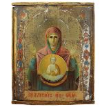 Ikone Gottesmutter des Zeichens, Russland 2. H. 19. Jh., Tempera auf Holz, Vergoldung, in