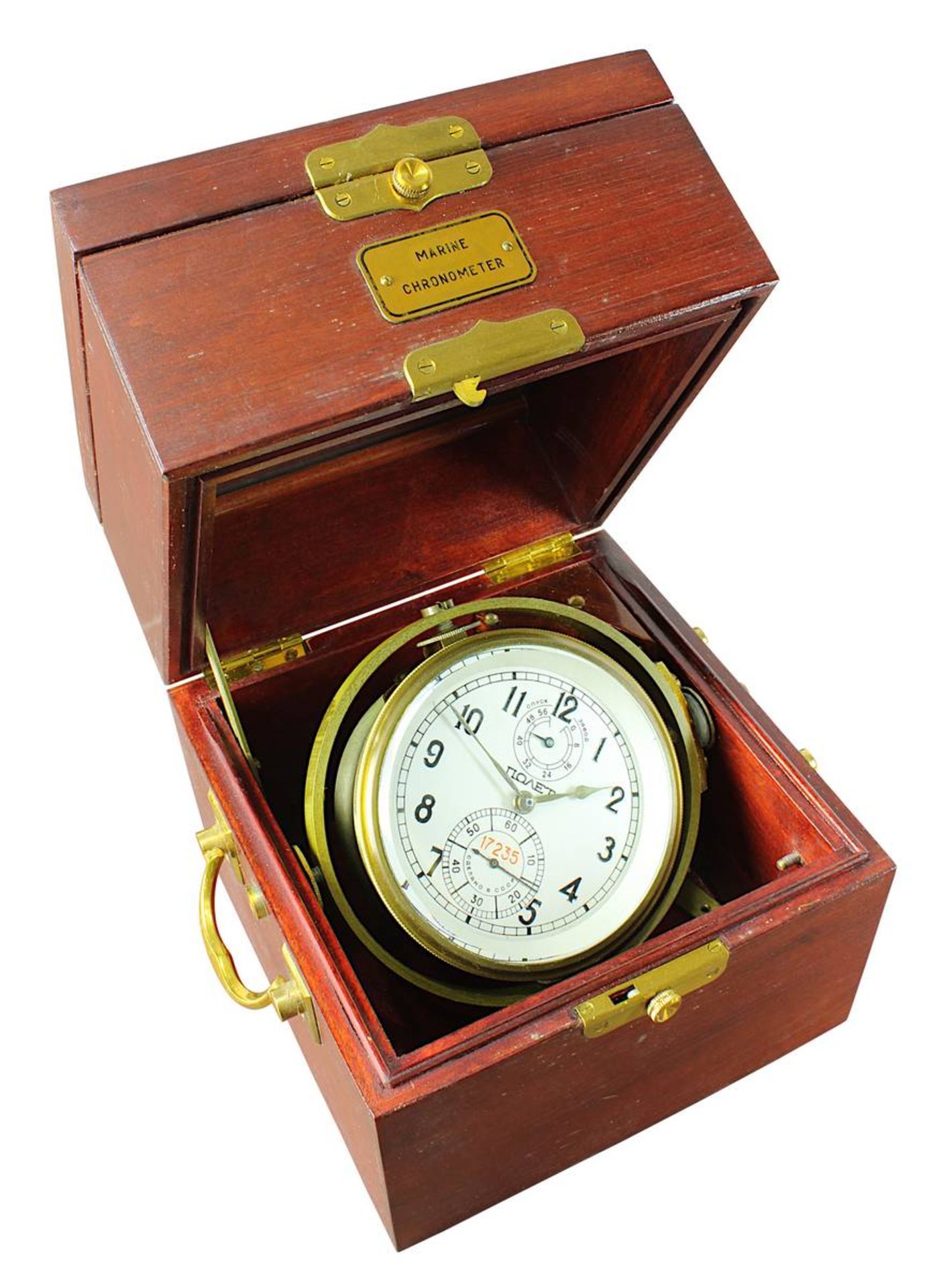 Poljot Marine-Chronometer im Mahagonikasten, Moskau 2. H. 20. Jh., kardanisch gelagerter