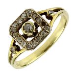 Art-Déco-Gelbgoldring mit Diamanten, deutsch um 1930, Gelbgold 14 kt, nicht gepunzt, geprüft,