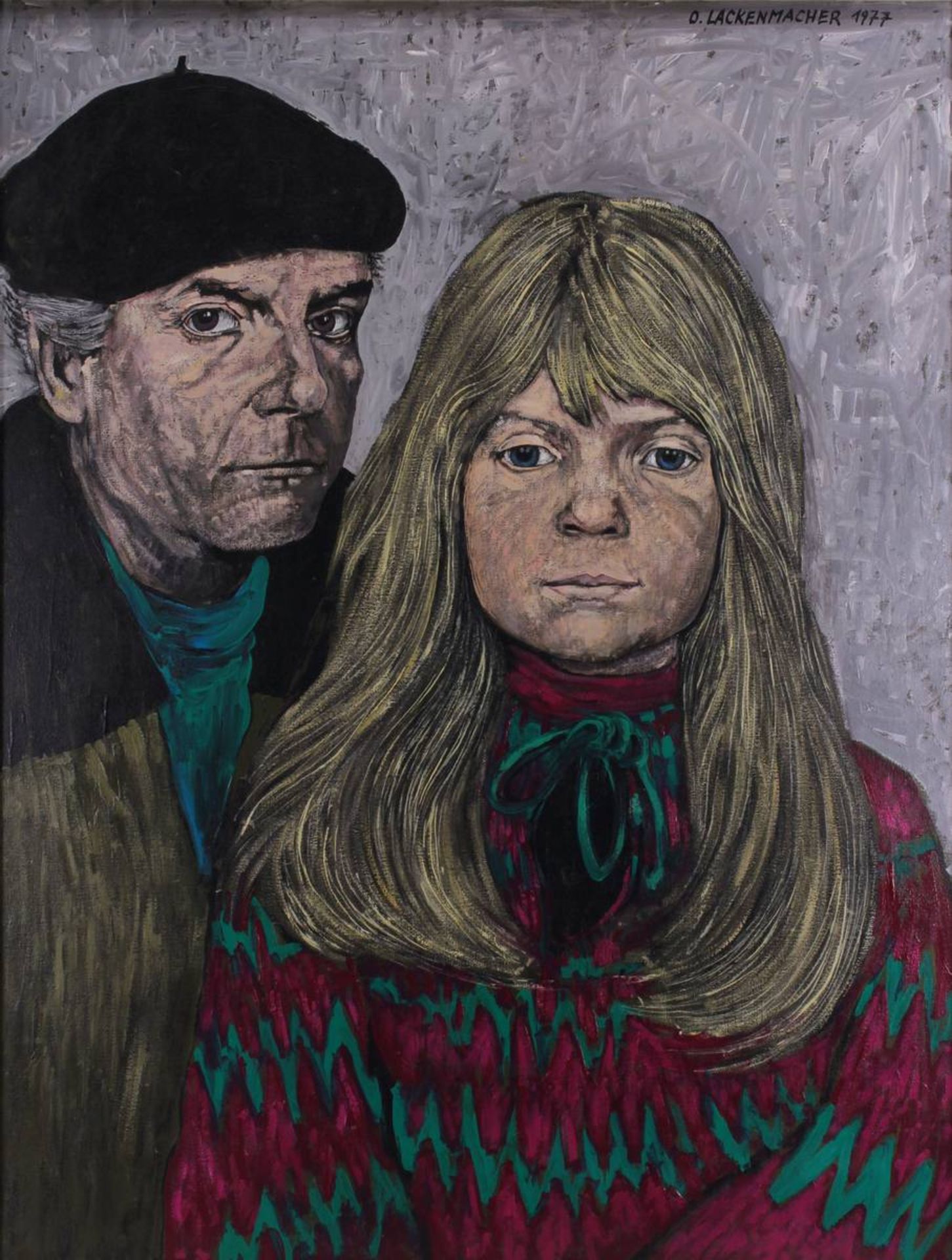 Lackenmacher, Otto (Saarbrücken 1927 - 1988 Saarbrücken), "Selbstporträt mit Sarah", Öl auf - Image 2 of 2