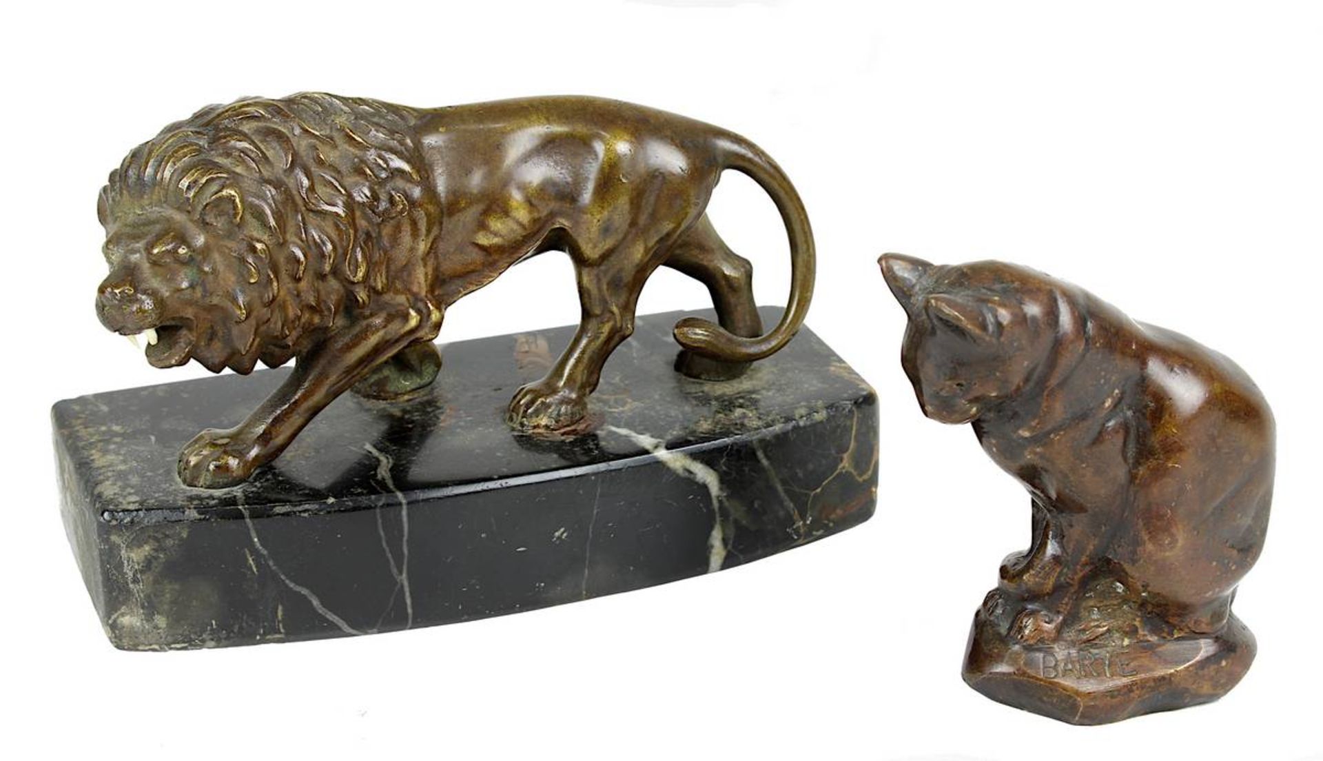 Antoine Louis Barye (Paris 1795 - 1875 Paris), eine sitzende Katze, signiert Barye, H 9 cm, ein