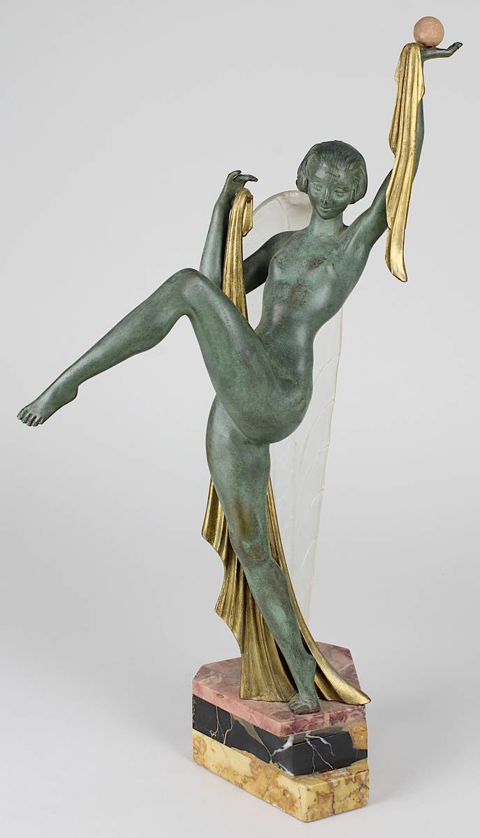 Limosin, Jacques, Art Déco Tanzendes Mädchen, Frankreich um 1920, Figur aus Régulemetall, mit grüner - Image 2 of 6