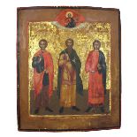 Ikone mit den drei Heiligen Basilius, Johannes und Konstantin, Russland 2. H. 19. Jh., Tempera auf