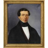 Biedermeier-Herrenportrait, deutsch um 1830, fein gemaltes Brustbild eines Herrn in schwarzer