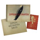 Zwei Klebebilderalben zu den Zeppelin - Weltfahrten, Band 1. Dresden um 1933, 1 Klebebild fehlt,