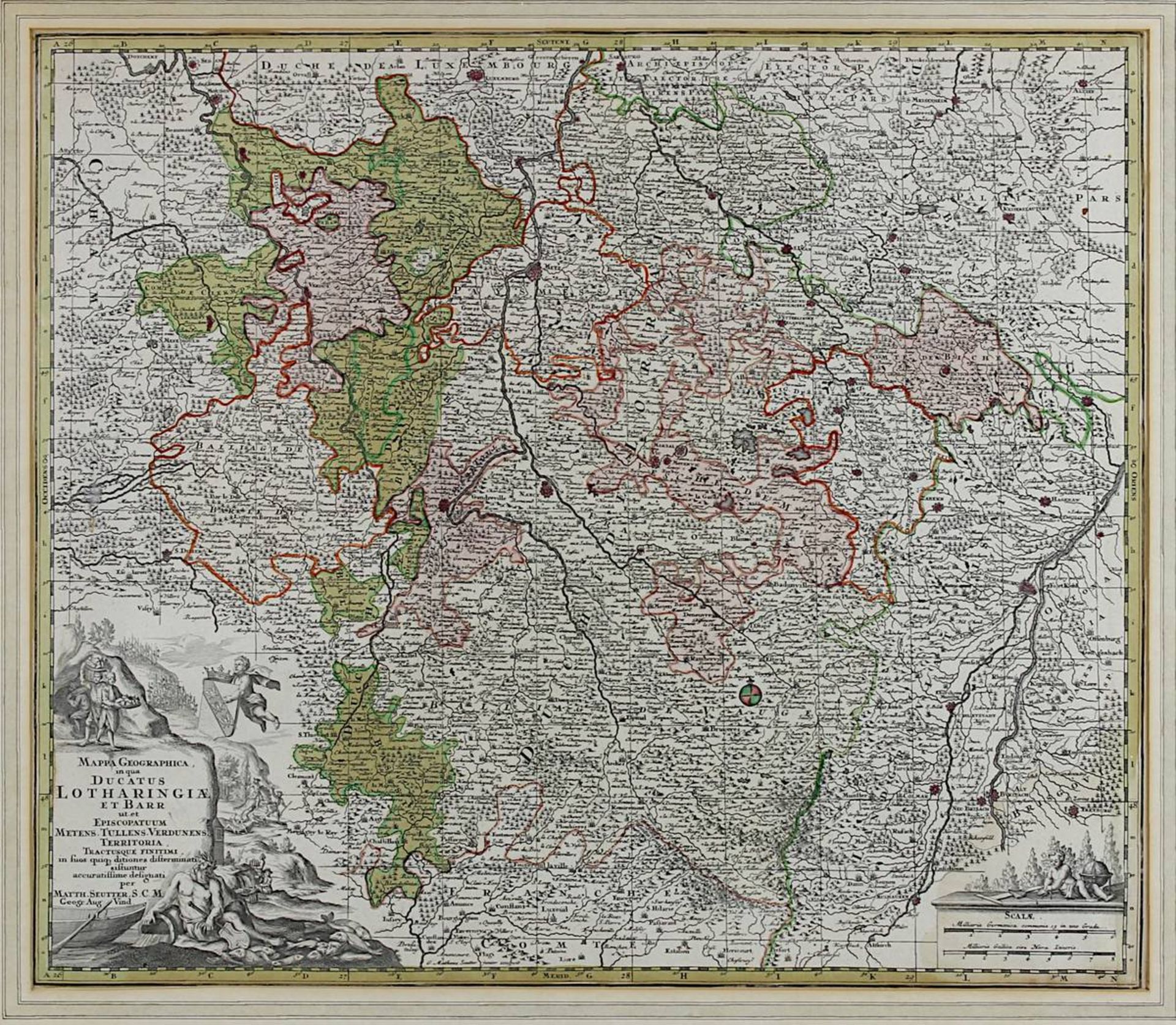 "Mappa geographica in qua Ducatus Lotharingiae et Barr...", kolorierte Kupferstichkarte von