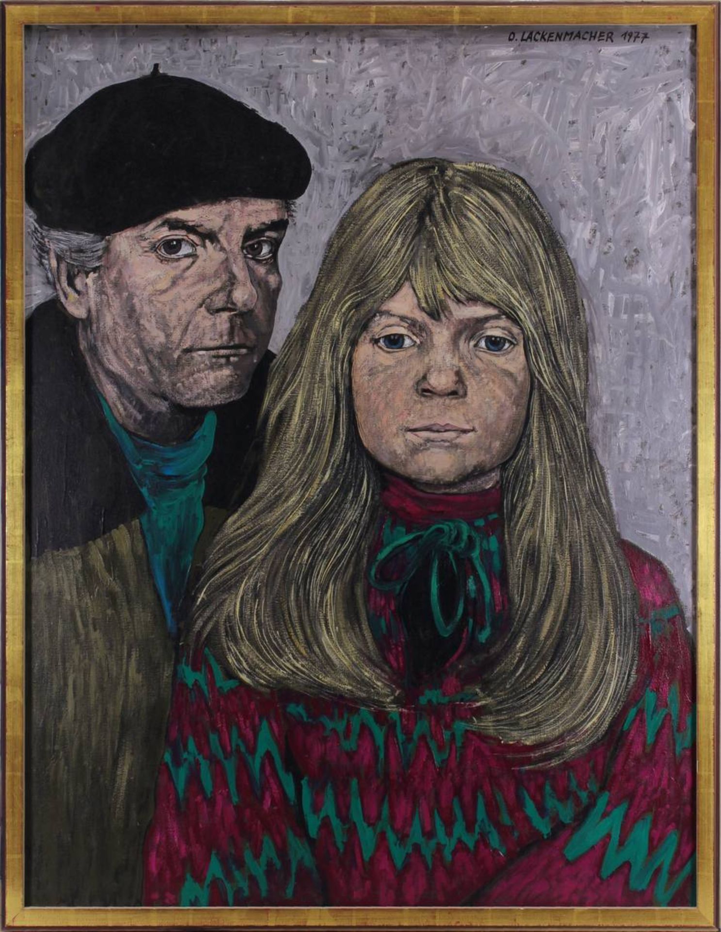 Lackenmacher, Otto (Saarbrücken 1927 - 1988 Saarbrücken), "Selbstporträt mit Sarah", Öl auf