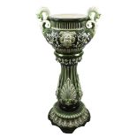 Keramik-Blumensäule mit Cachepot, Fives-Lille De Bruyn & Fils Gustave, Jugendstil um 1890,