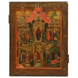Ikone der Gottesmutter Pokrov, Russland Pskow-Gebiet, Ende 18./Anf. 19. Jh., Tempera auf Holz,